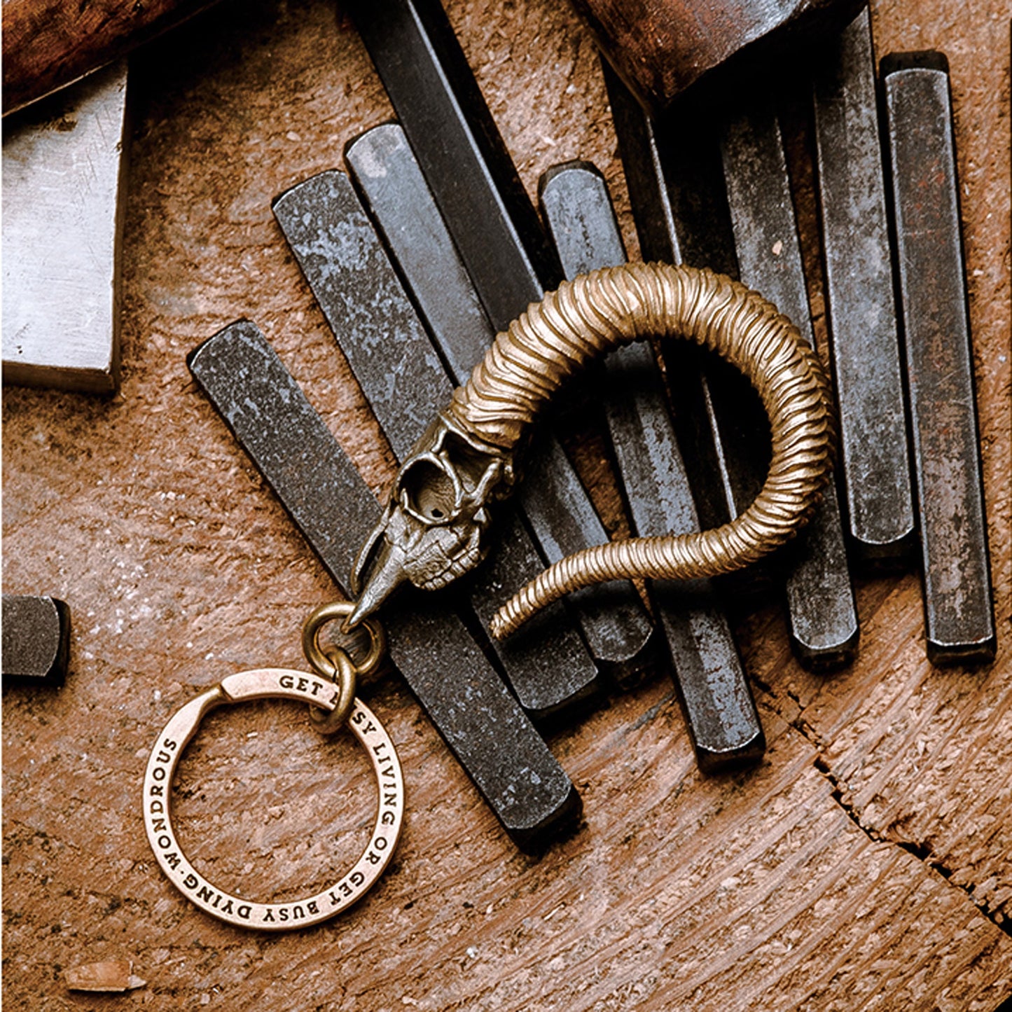 Goat Skull Key Hook S Hanger key ring goat horn key chain Solid Brass Key ring EDC charm Gothic and punk accessory Father gift, man gift