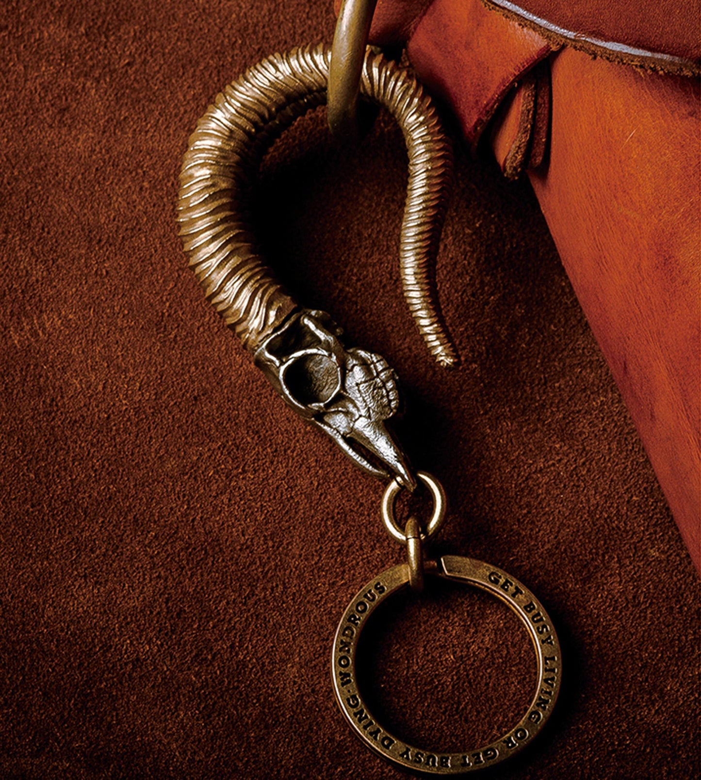 Goat Skull Key Hook S Hanger key ring goat horn key chain Solid Brass Key ring EDC charm Gothic and punk accessory Father gift, man gift
