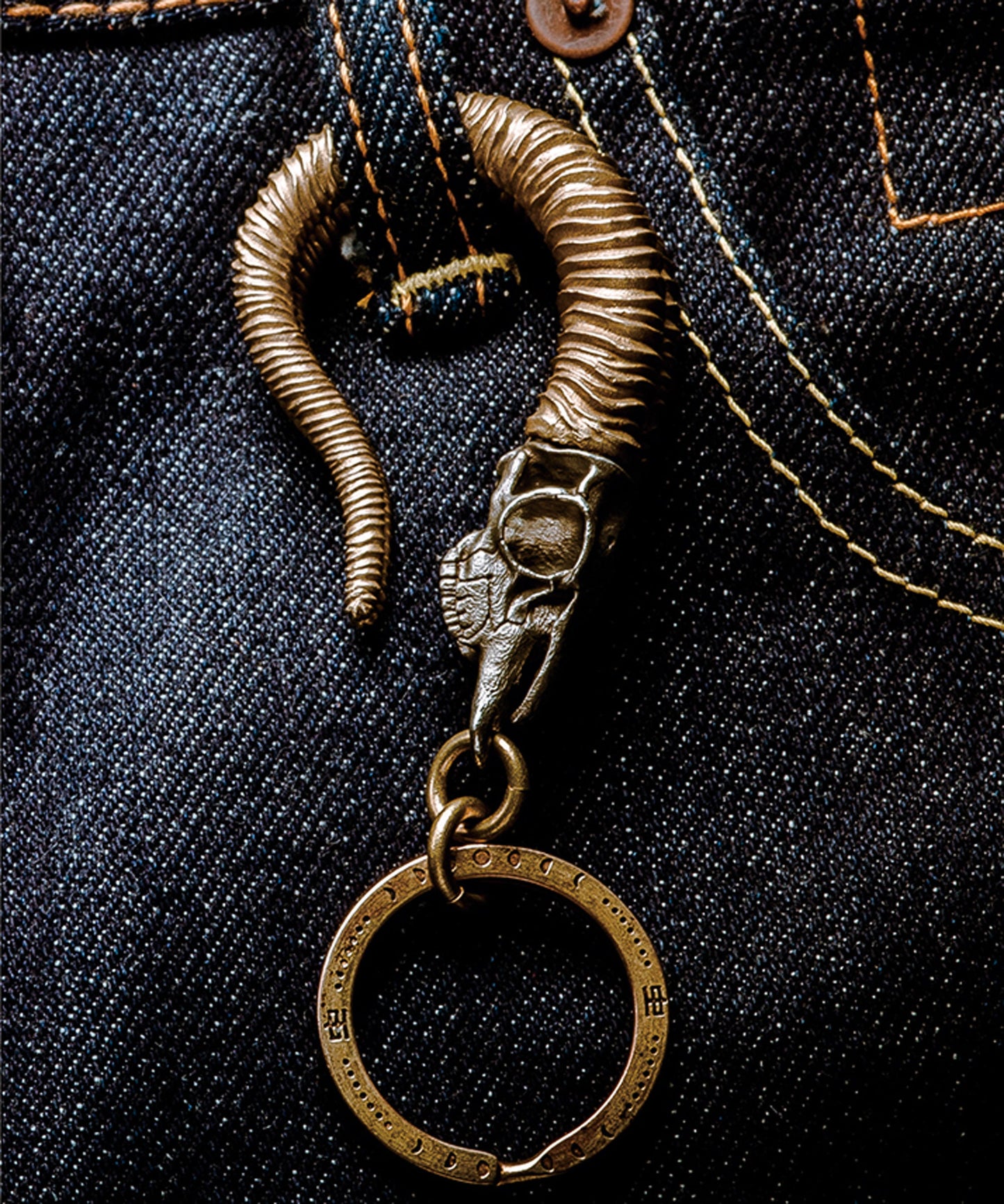 Goat Skull Key Hook S Hanger key ring goat horn key chain Solid Brass Key ring EDC charm Gothic and punk accessory Father gift, man gift
