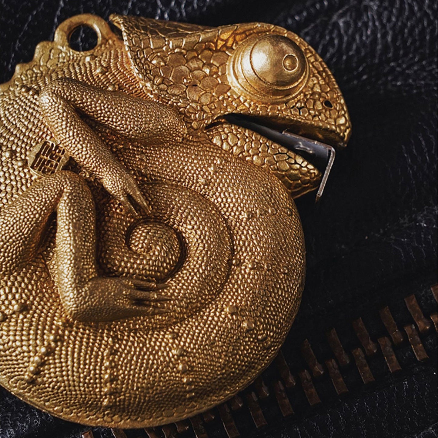 Chameleon tape measure flexible rule Brass Key ring EDC charm gift for men Gothic and punk accessory Father gift, husband gift, best man