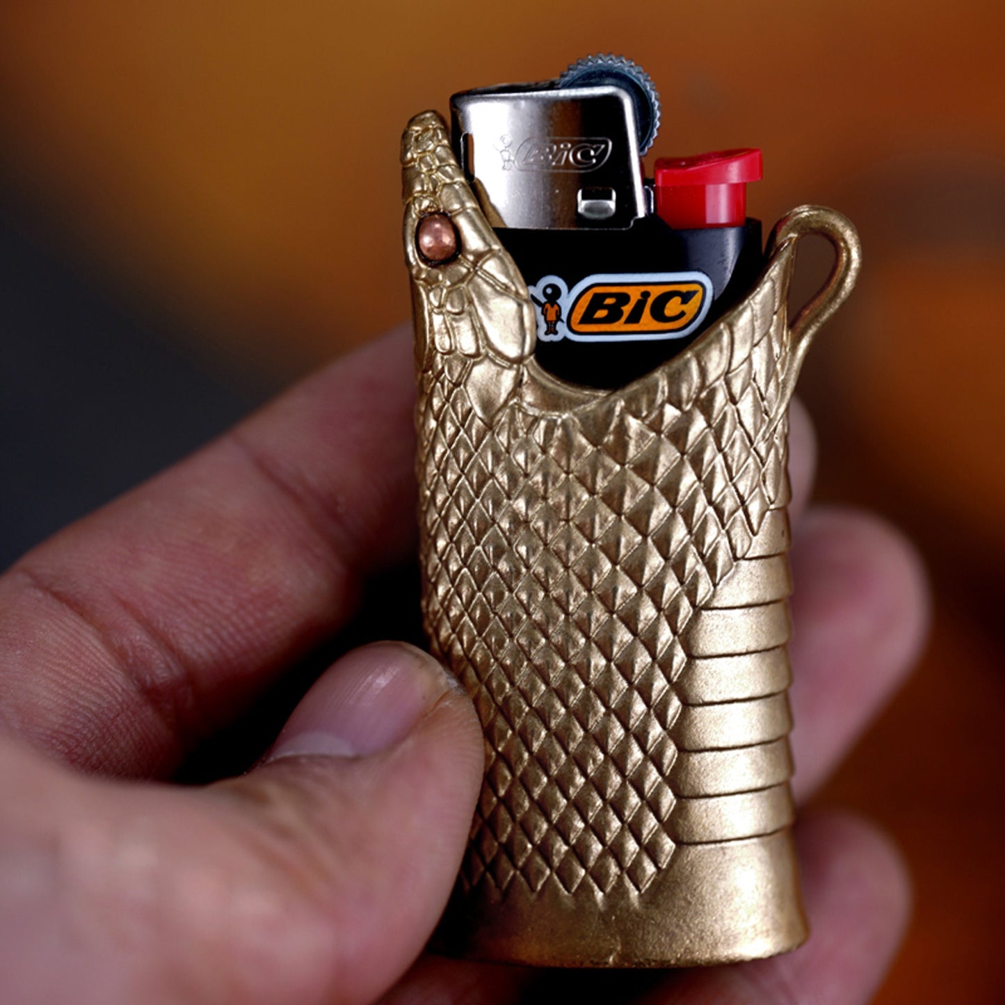 Snake Head Lighter Case for Bic J5 lighter solid brass EDC charm Gothic and punk accessory Smoker gift Men gift Father gift husband gift