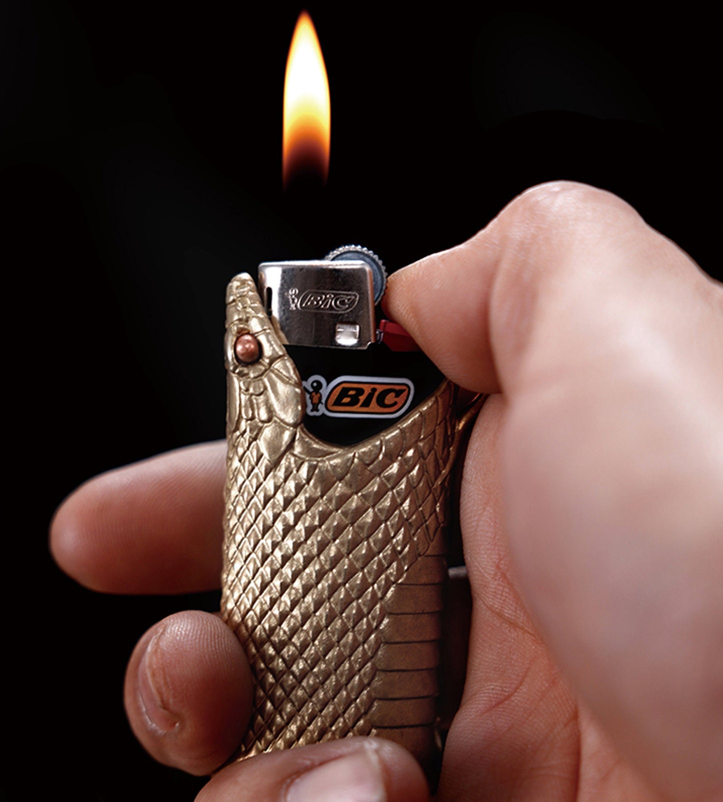 Snake Head Lighter Case for Bic J5 lighter solid brass EDC charm Gothic and punk accessory Smoker gift Men gift Father gift husband gift