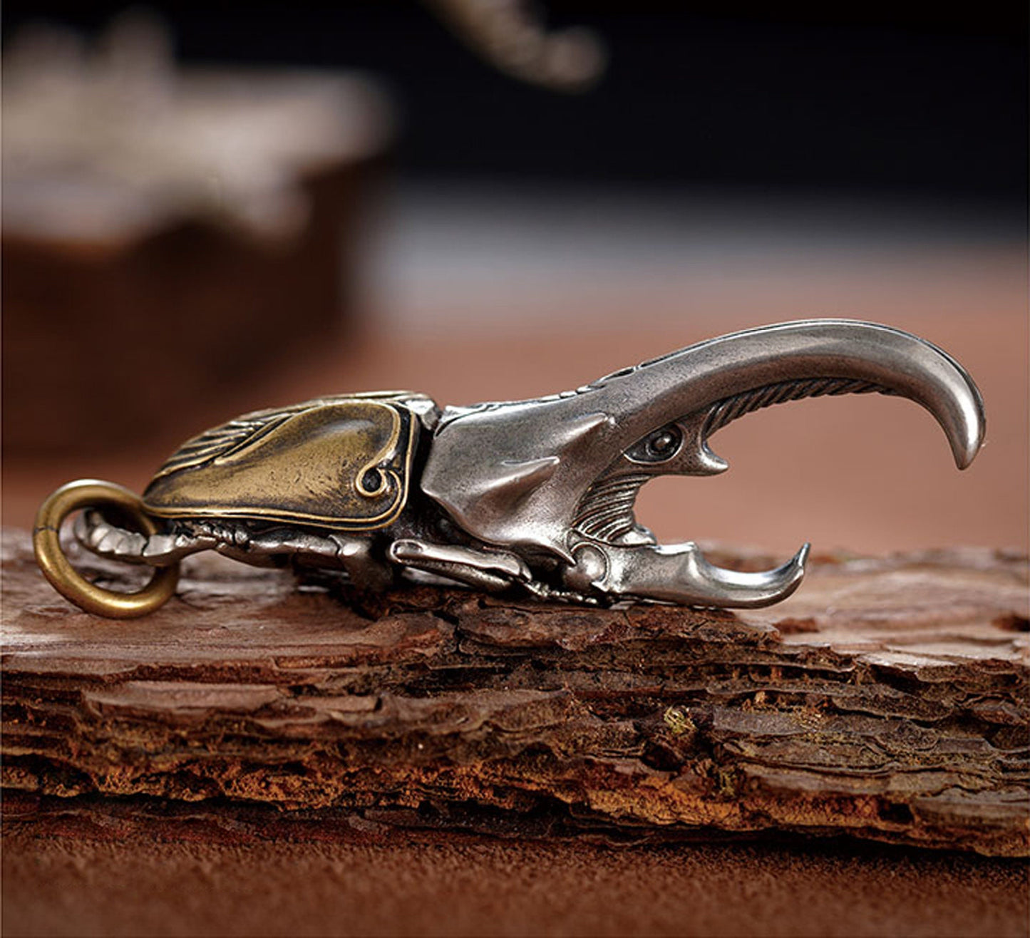 Dynastes Bottle Opener key chain Solid Brass Key ring EDC charm Gothic and punk accessory  beetles lover Father gift, husband gift, best man