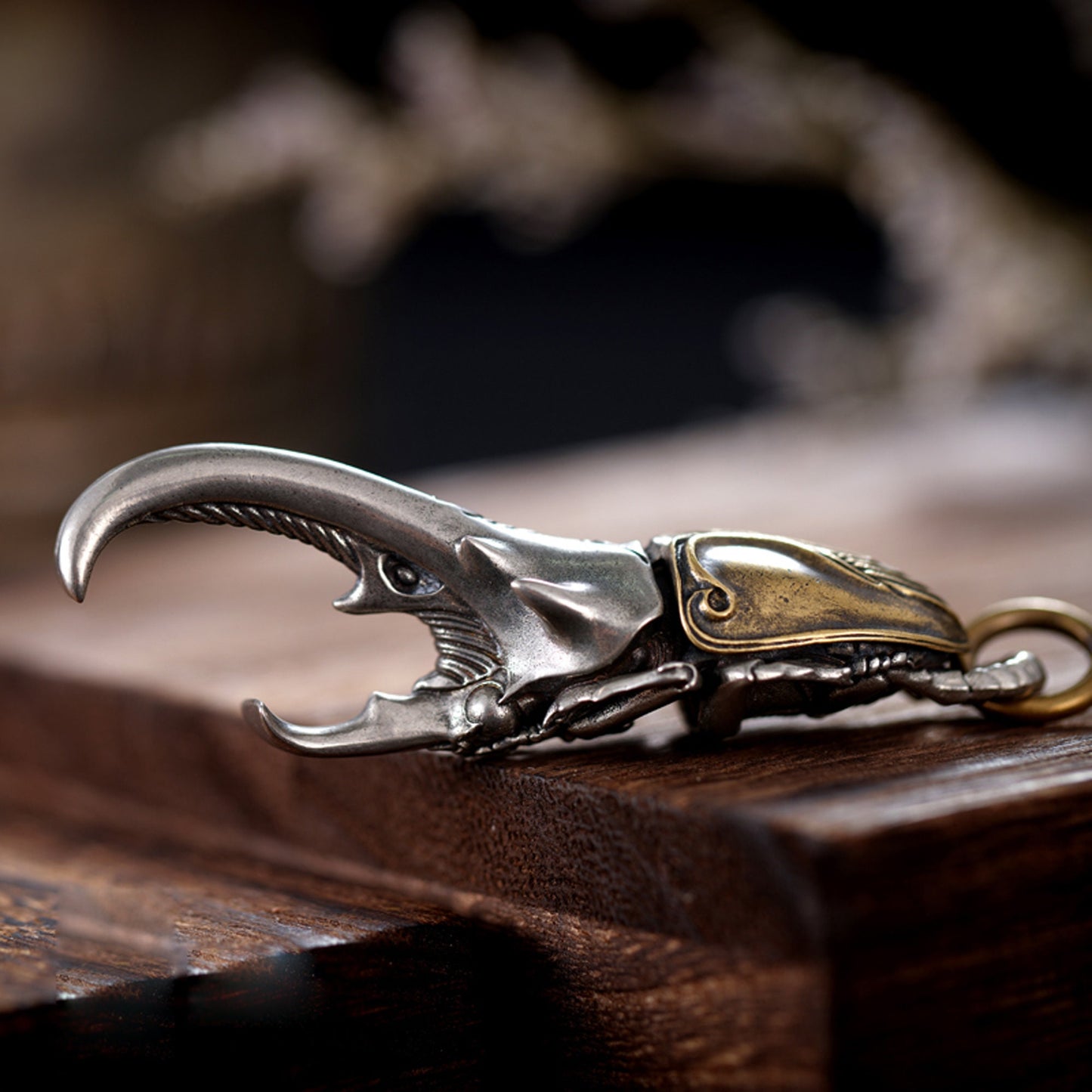 Dynastes Bottle Opener key chain Solid Brass Key ring EDC charm Gothic and punk accessory  beetles lover Father gift, husband gift, best man
