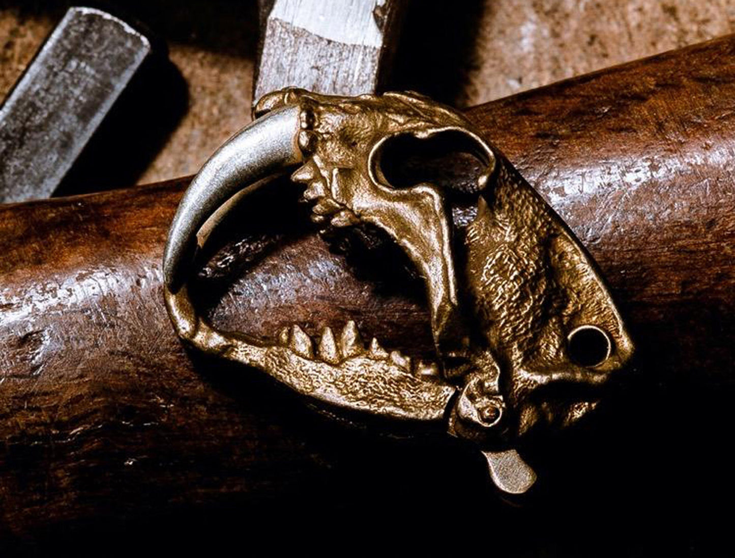 Saber-Toothed Tiger Bone Clip key chain Solid Brass Key ring EDC charm Gothic and punk accessory Father gift, husband gift, best man gift