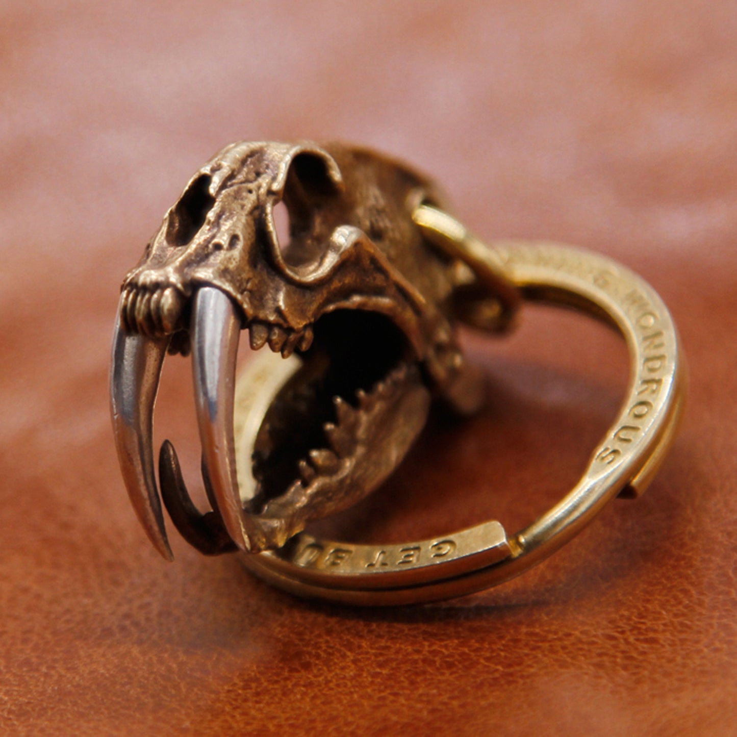 Saber-Toothed Tiger Bone Clip key chain Solid Brass Key ring EDC charm Gothic and punk accessory Father gift, husband gift, best man gift