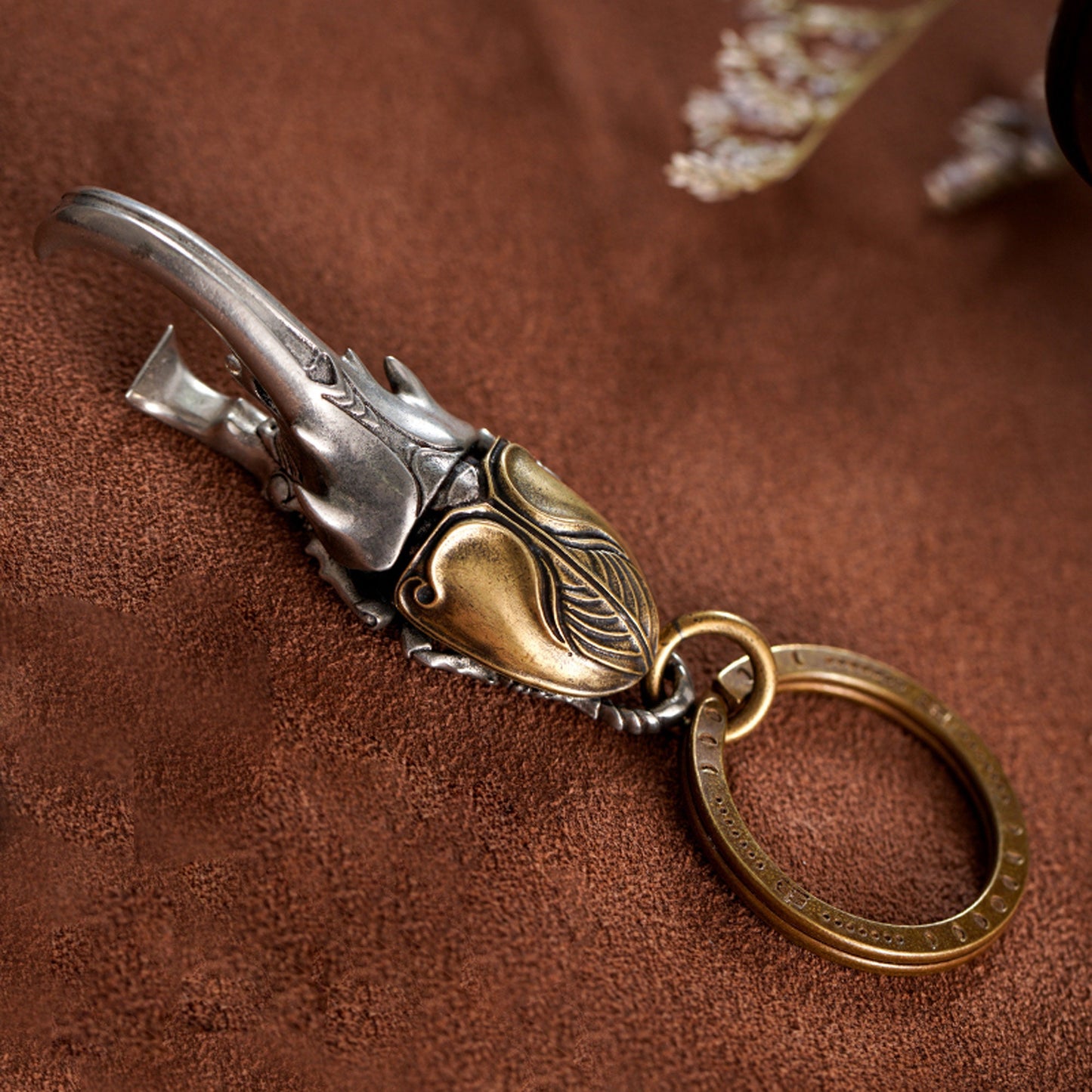 Dynastes Bottle Opener key chain Solid Brass Key ring EDC charm Gothic and punk accessory  beetles lover Father gift, husband gift, best man
