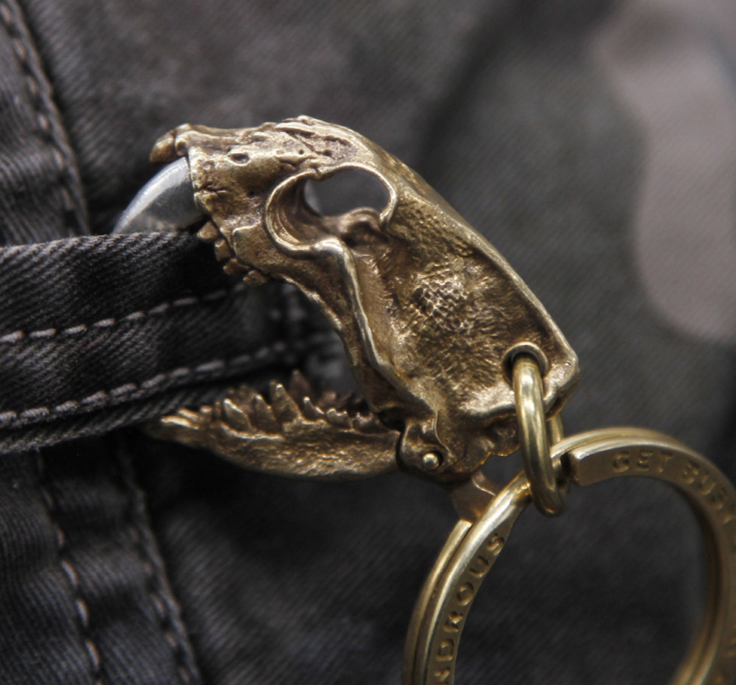Saber-Toothed Tiger Bone Clip key chain Solid Brass Key ring EDC charm Gothic and punk accessory Father gift, husband gift, best man gift