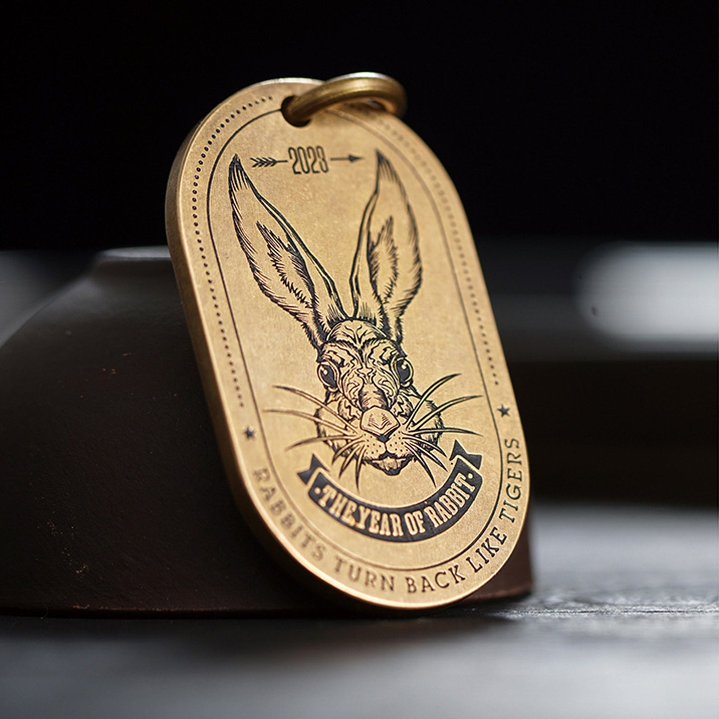 Rabbit Tag key ring Hare key chain Pet Tag Solid Brass Key ring EDC charm Gothic and punk accessory Father gift, husband gift, man gift