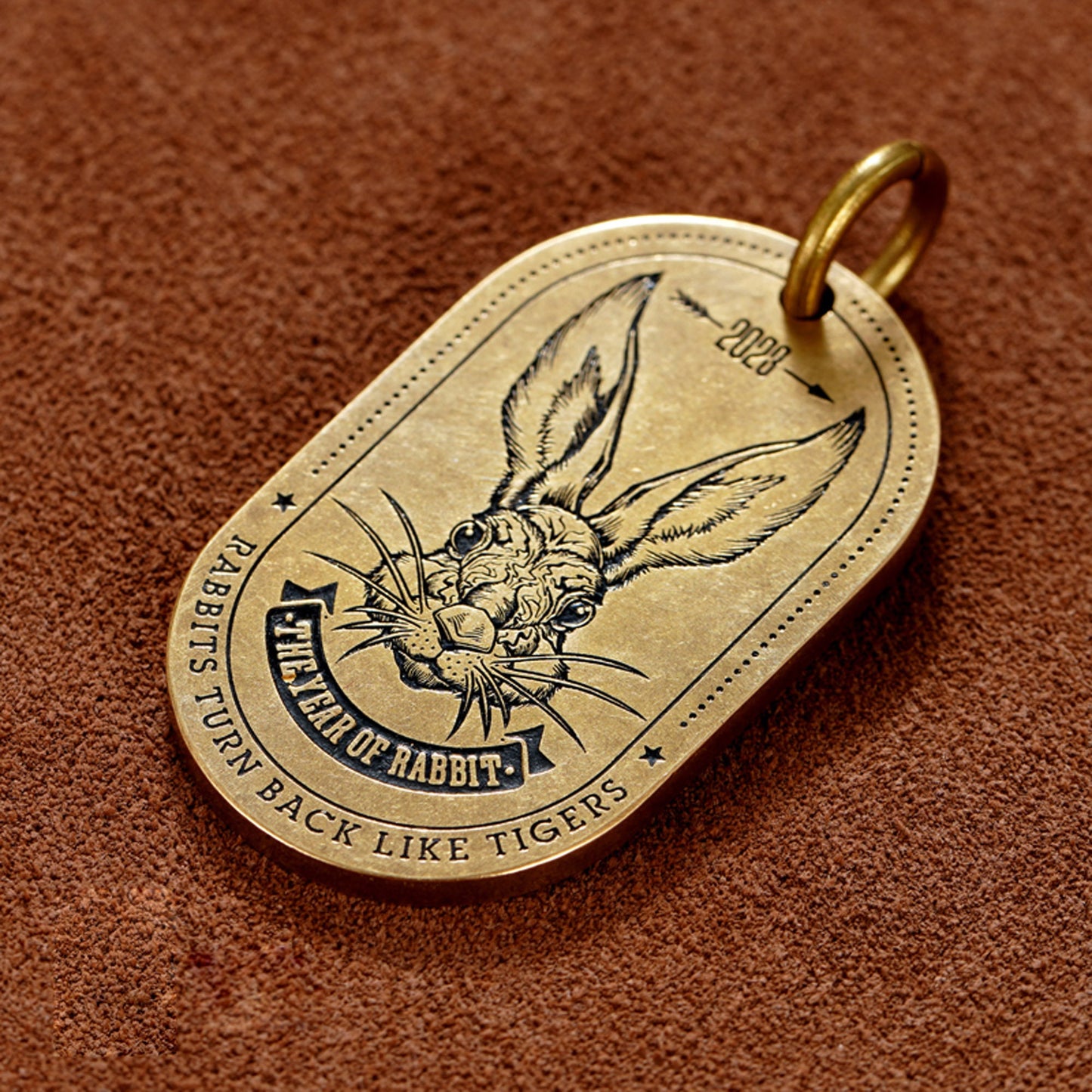 Rabbit Tag key ring Hare key chain Pet Tag Solid Brass Key ring EDC charm Gothic and punk accessory Father gift, husband gift, man gift