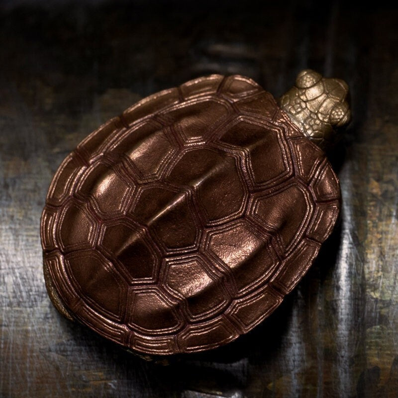 Red Copper Tortoise Desk Decoration Solid Brass Turtle EDC charm Gothic and punk accessory Father gift, husband gift, best man gift