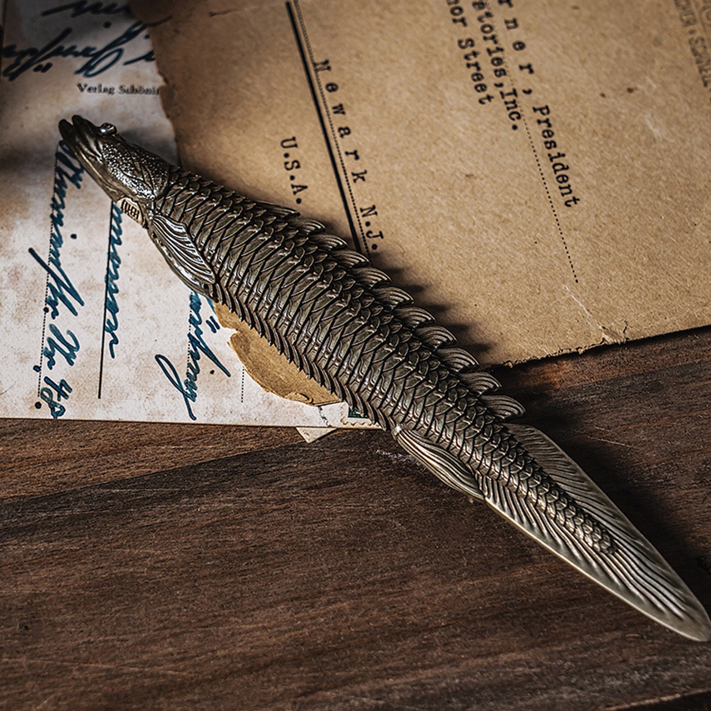 Polypterus Fish shape blunt knife box opener letter opener EDC charm Gothic and punk accessory Fishermen gift Father gift husband gift