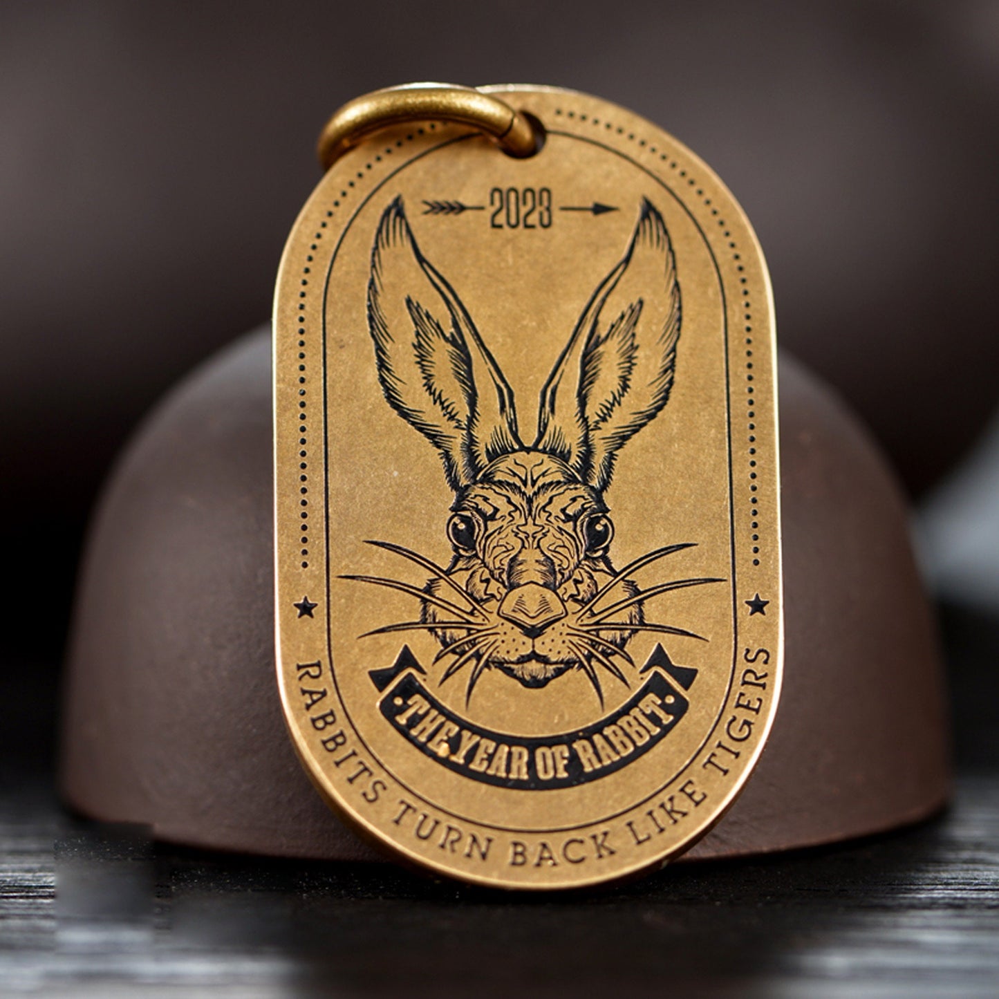 Rabbit Tag key ring Hare key chain Pet Tag Solid Brass Key ring EDC charm Gothic and punk accessory Father gift, husband gift, man gift