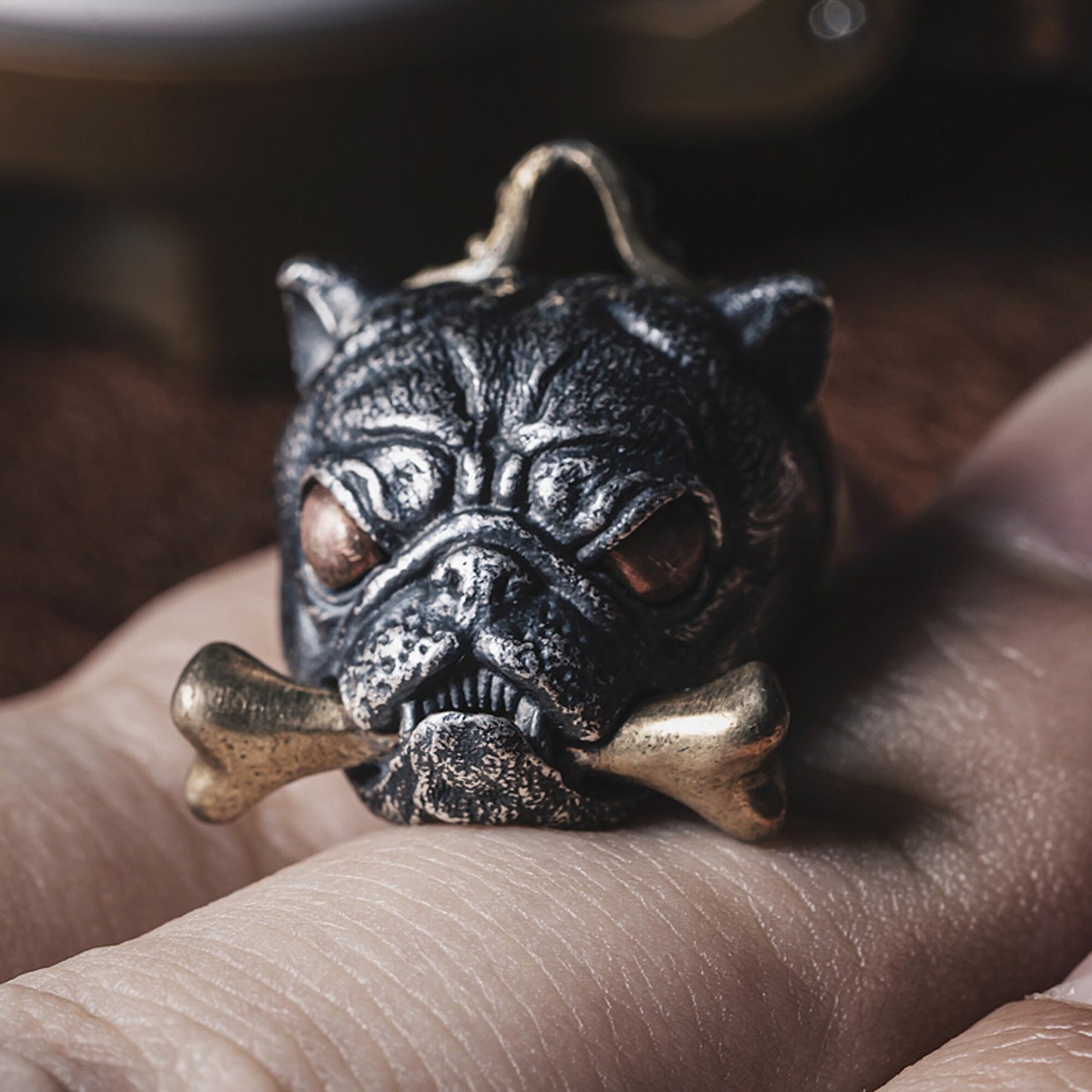 Dog head key ring dog key chain Silver Key ring EDC charm Gothic and punk accessory Father gift, husband gift, man gift dog lover gift