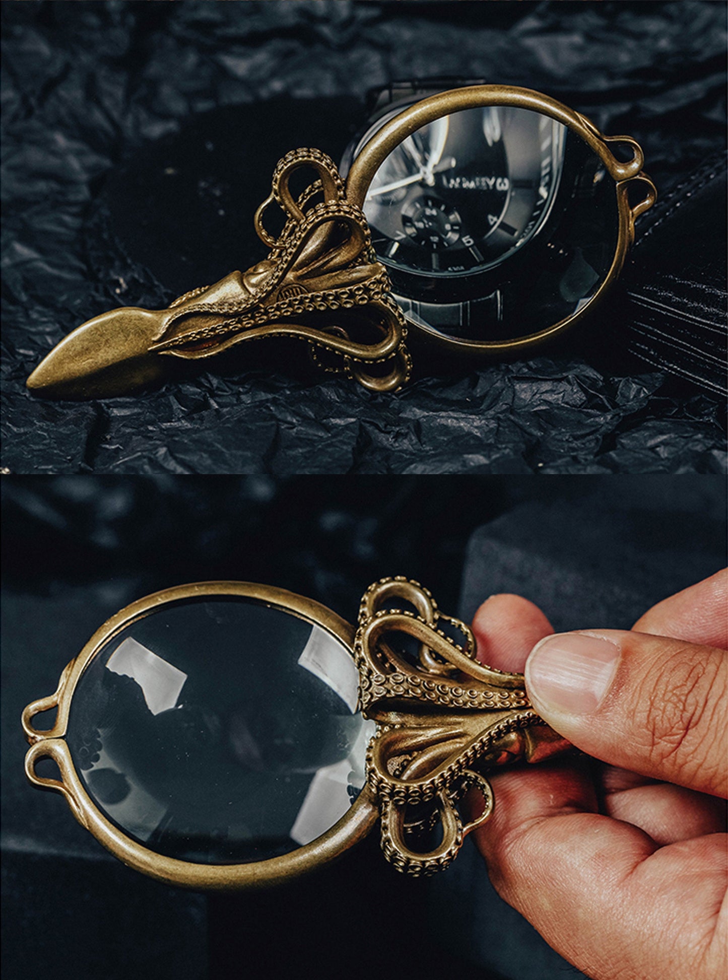 Octopus Magnifying Glass Cthulhu Mythos Devilfish Solid Brass stand Gothic and punk accessory Father gift, man gift