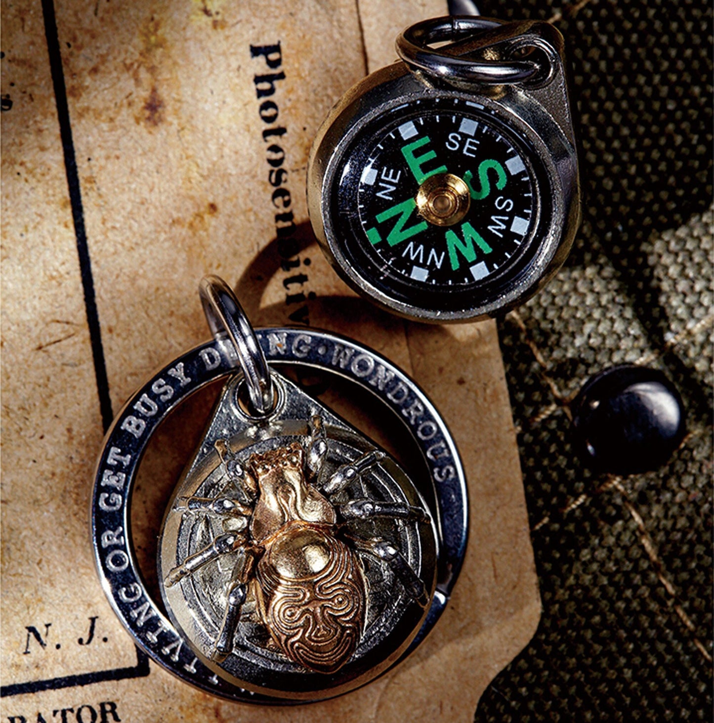 Spider Compass key chain Solid Brass Key ring EDC charm Gothic and punk accessory Father gift, husband gift, best man gift