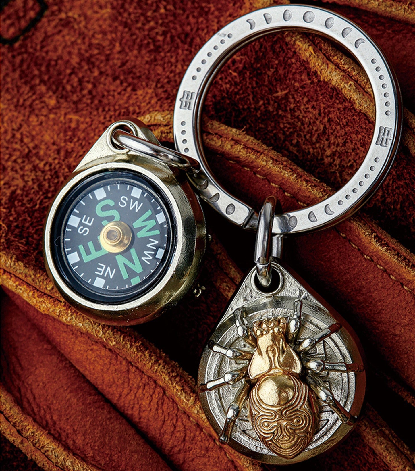 Spider Compass key chain Solid Brass Key ring EDC charm Gothic and punk accessory Father gift, husband gift, best man gift