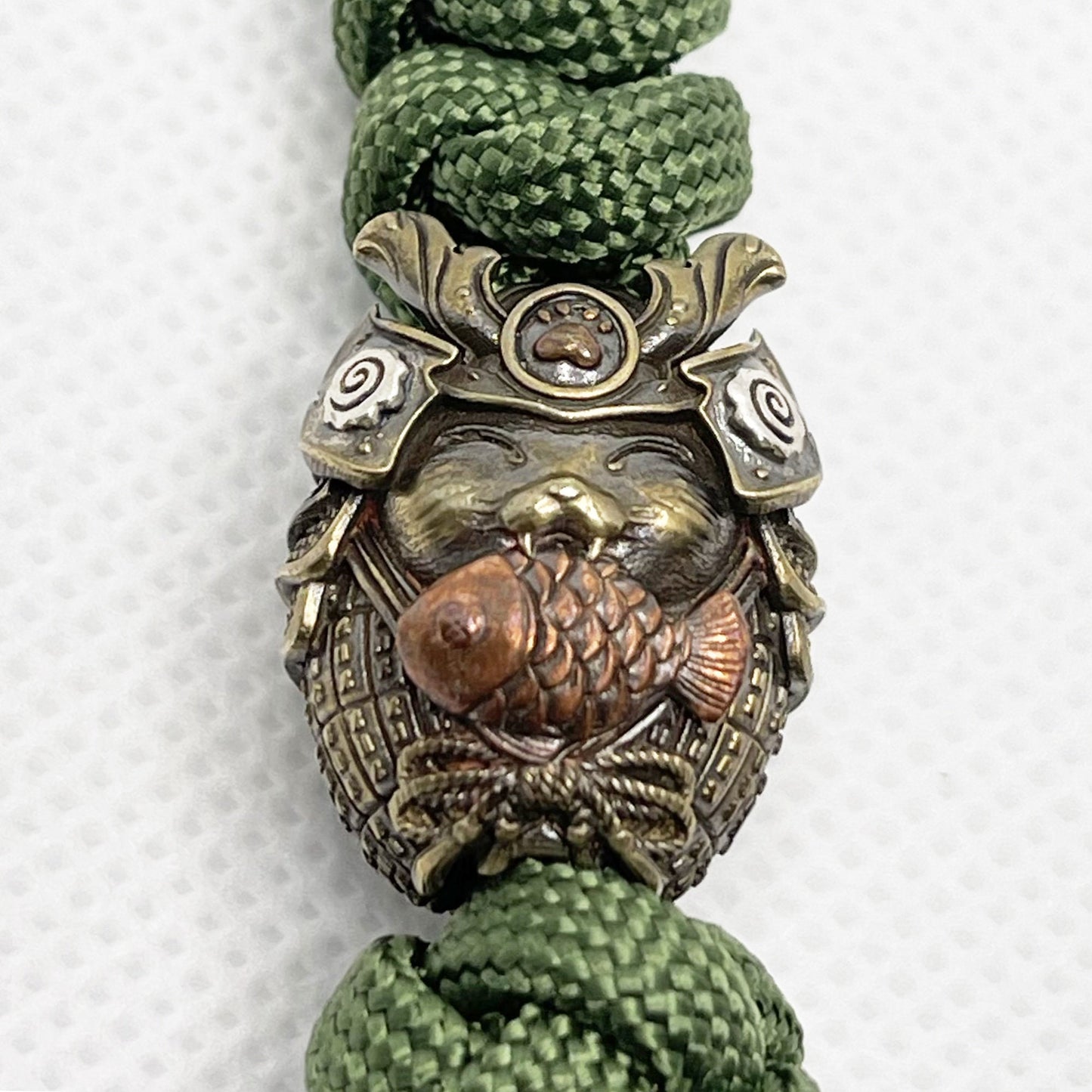 Paracord Bead "Cat Samurai Warrior" knife bead-lanyard bead-EDC bead-animal bead-custom bead-gift for men-bracelet bead paracord bracelet