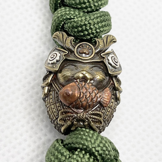 Paracord Bead "Cat Samurai Warrior" knife bead-lanyard bead-EDC bead-animal bead-custom bead-gift for men-bracelet bead paracord bracelet
