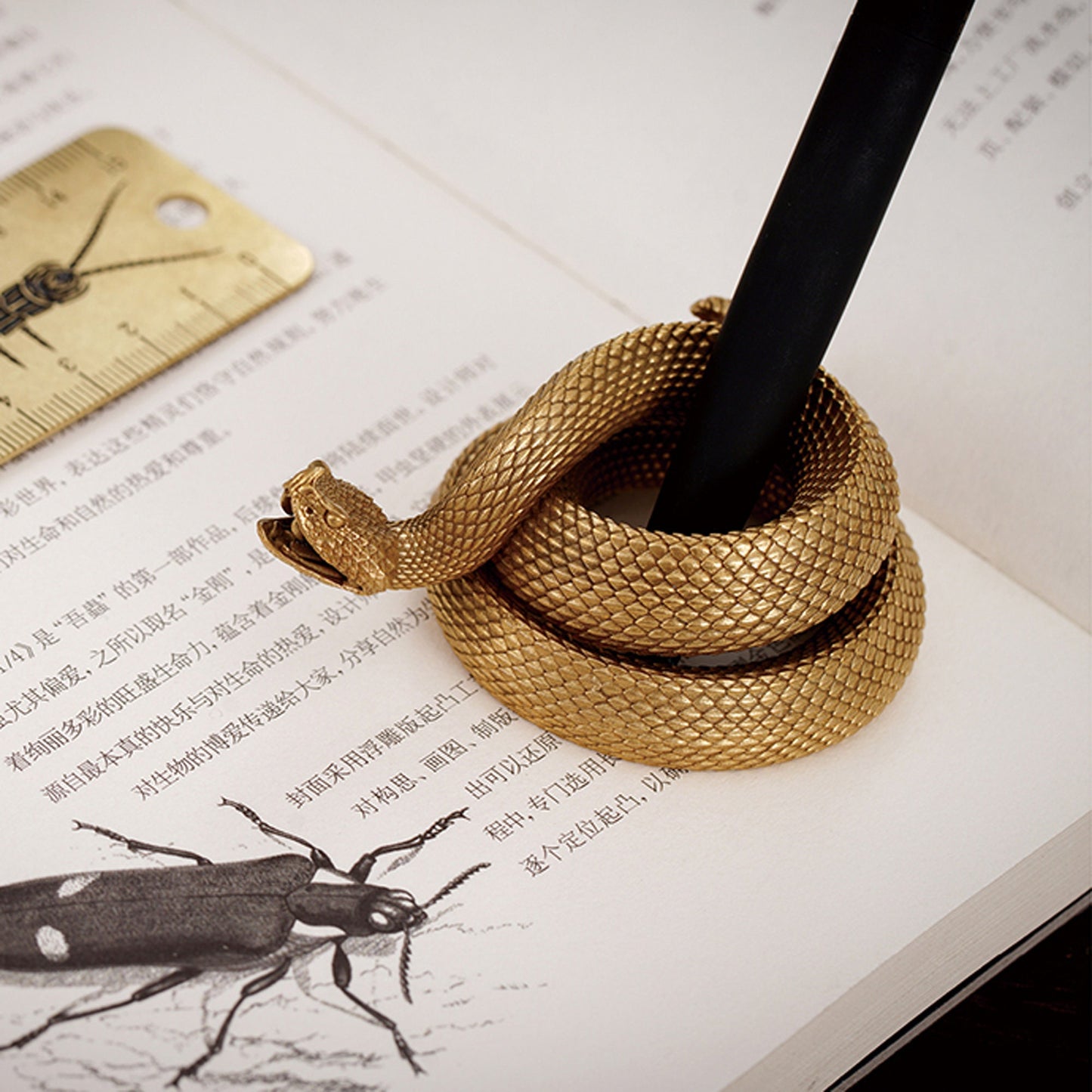 Rattlesnake Pen Holder desk decoration Solid Brass Handmade EDC charm Gothic and punk accessory Father gift, man gift