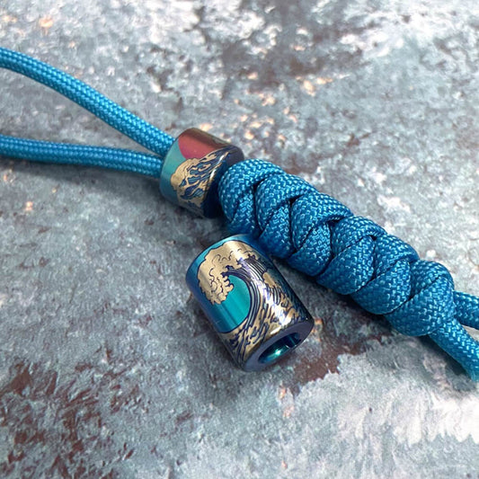Paracord bead "Seascarp Cylinder Anodized Pattern Titanium Bead" Handmade Colorful Ti Bead lanyard knife bead-EDC-custom bead-gift for men
