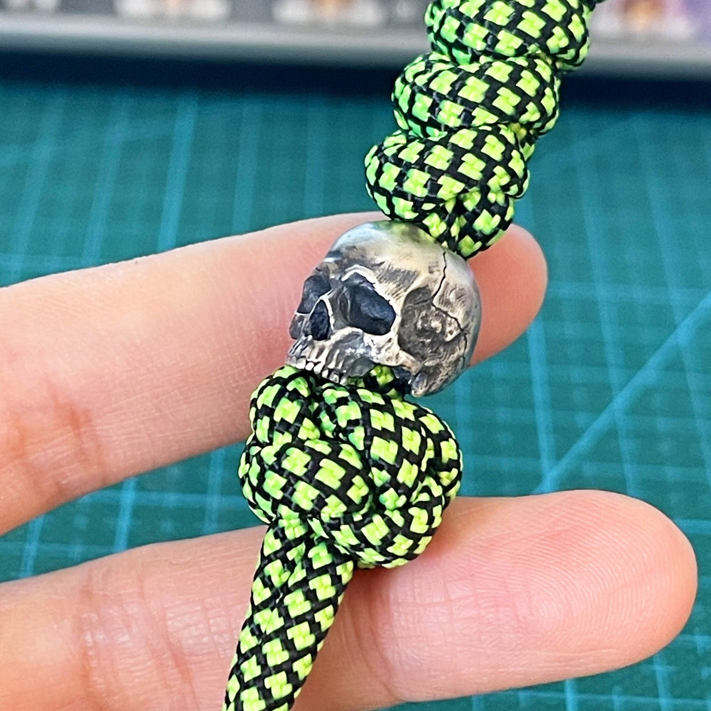 S925 Silver Paracord Bead "S925 Silver Skull" knife bead- Handmade lanyard bead-EDC bead-custom bead-gift for men-bracelet bead paracord