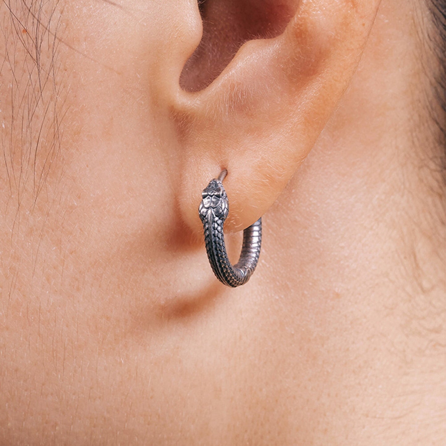 Silver Rattlesnake Earrings snake earrings EDC charm Gothic punk accessory Father gift, husband gift, man gift