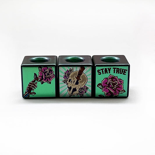 Paracord bead "Rose and Skull Square Anodized Pattern Titanium Bead" Colorful Ti Bead lanyard knife bead-EDC bead-gift for men-bracelet