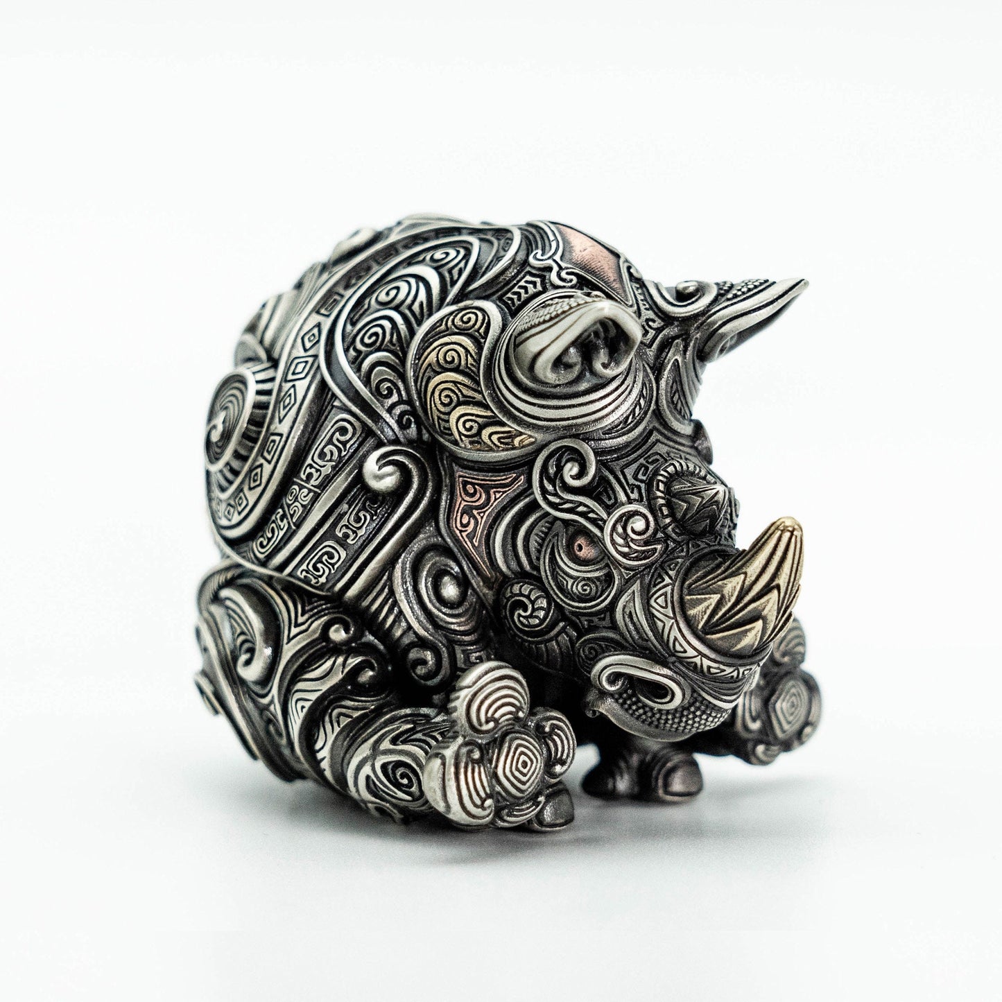 Rhino Desk Decoration "Rhinoceros Pattern Style" Handmade cupronickel decoration Rhino