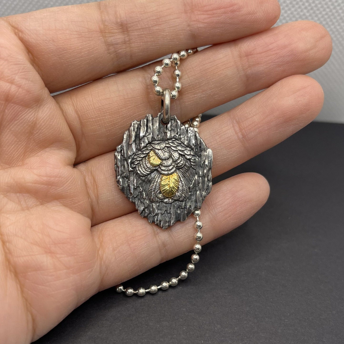 Silver Gold Owl Pedant necklace for girl or boy Handmade S925 Solid Sterling Silver 24K gold inlay  wedding gift women Jewelry