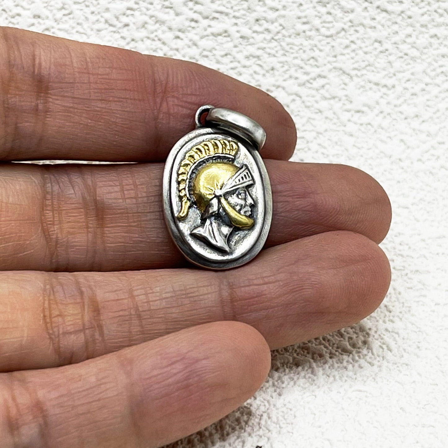 Silver Spartan Pedant necklace for girl or boy Handmade S925 Solid Sterling Silver 24K gold inlay  wedding gift women Jewelry