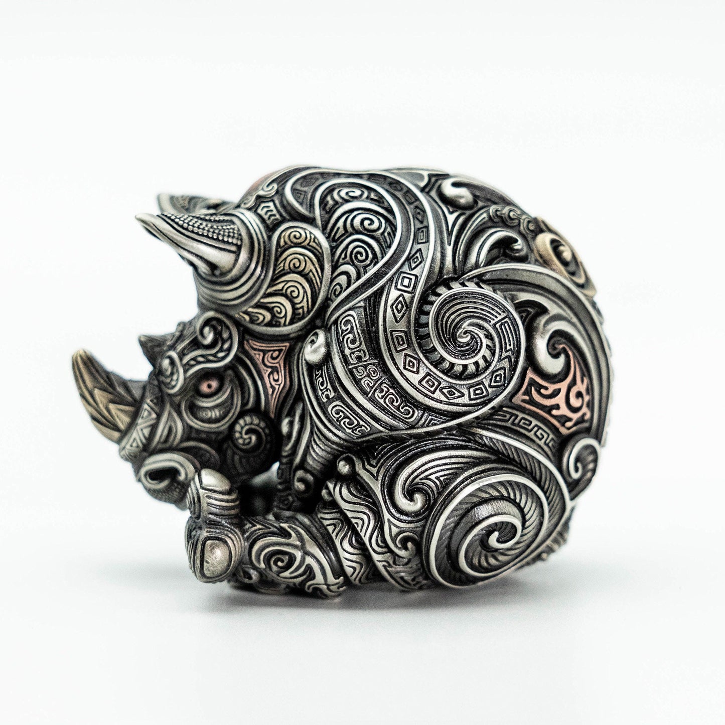 Rhino Desk Decoration "Rhinoceros Pattern Style" Handmade cupronickel decoration Rhino