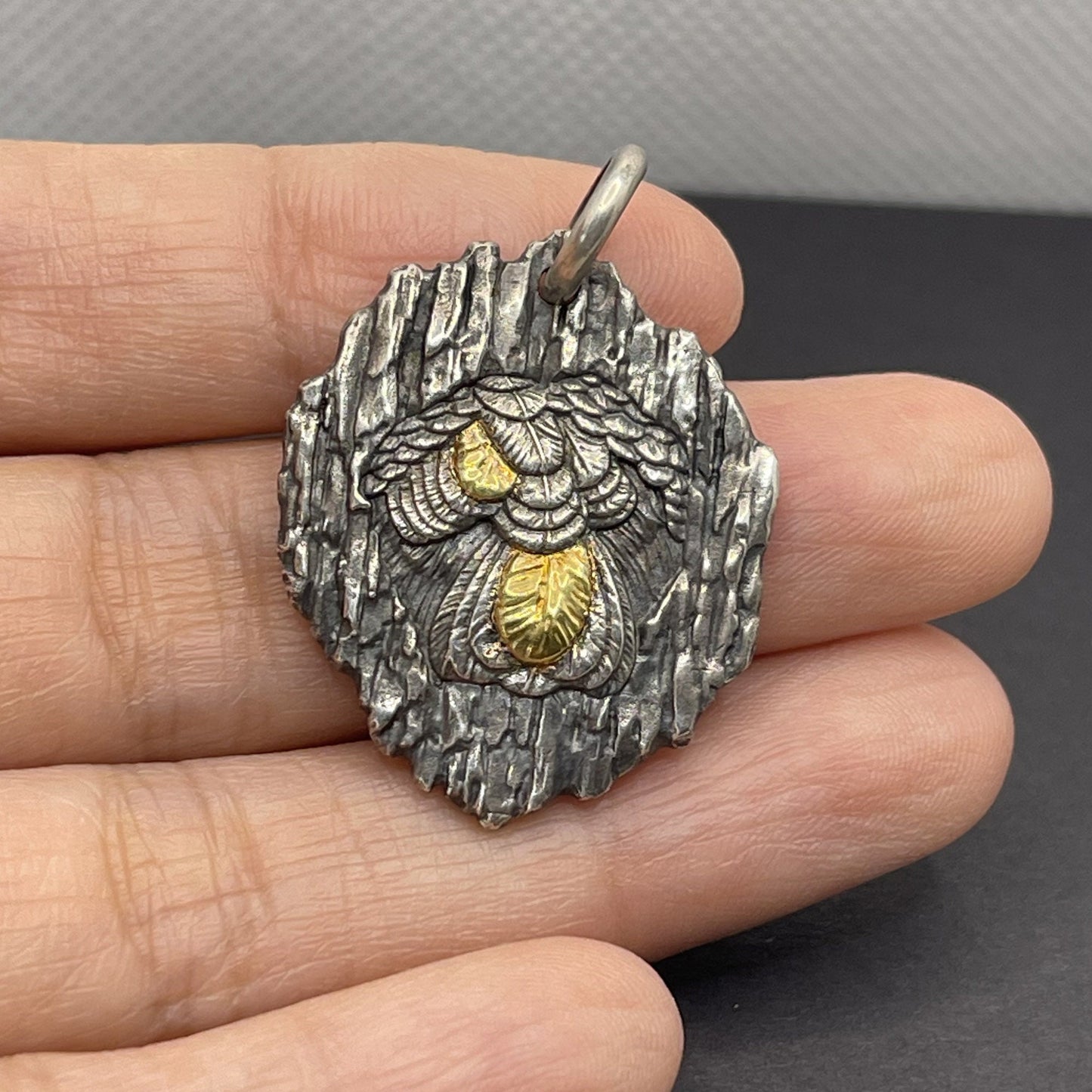 Silver Gold Owl Pedant necklace for girl or boy Handmade S925 Solid Sterling Silver 24K gold inlay  wedding gift women Jewelry
