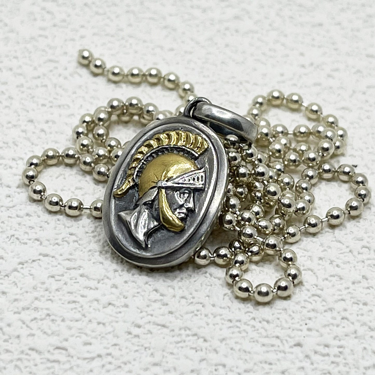 Silver Spartan Pedant necklace for girl or boy Handmade S925 Solid Sterling Silver 24K gold inlay  wedding gift women Jewelry