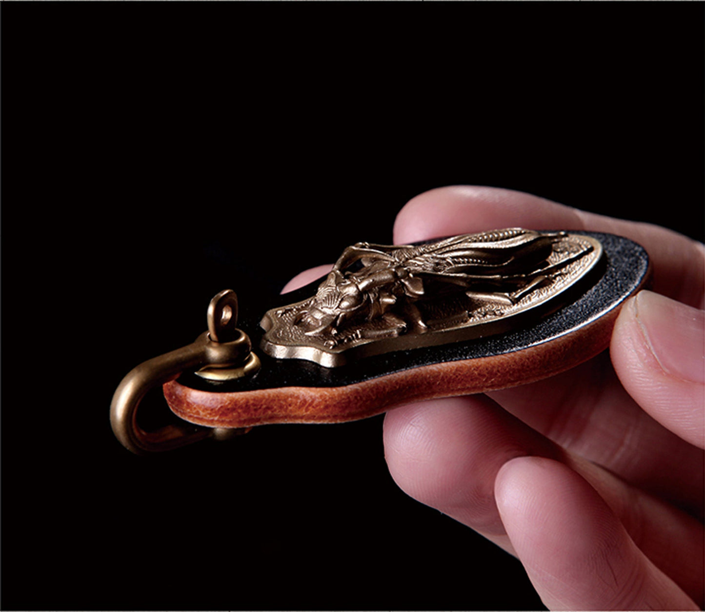Long-horned Beetle Leather key chain Solid Brass Key ring EDC charm beetle lover Gothic and punk accessory Father gift, man gift