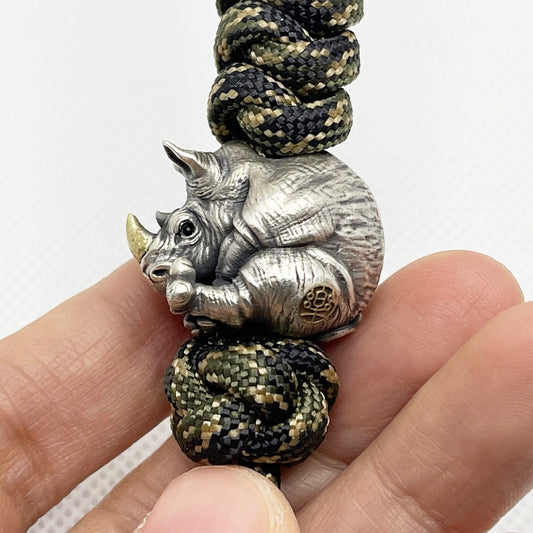 Paracord Bead "Rhinoceros true-life style" knife bead-lanyard bead-EDC bead-animal bead-gift for men-bracelet bead paracord bracelet