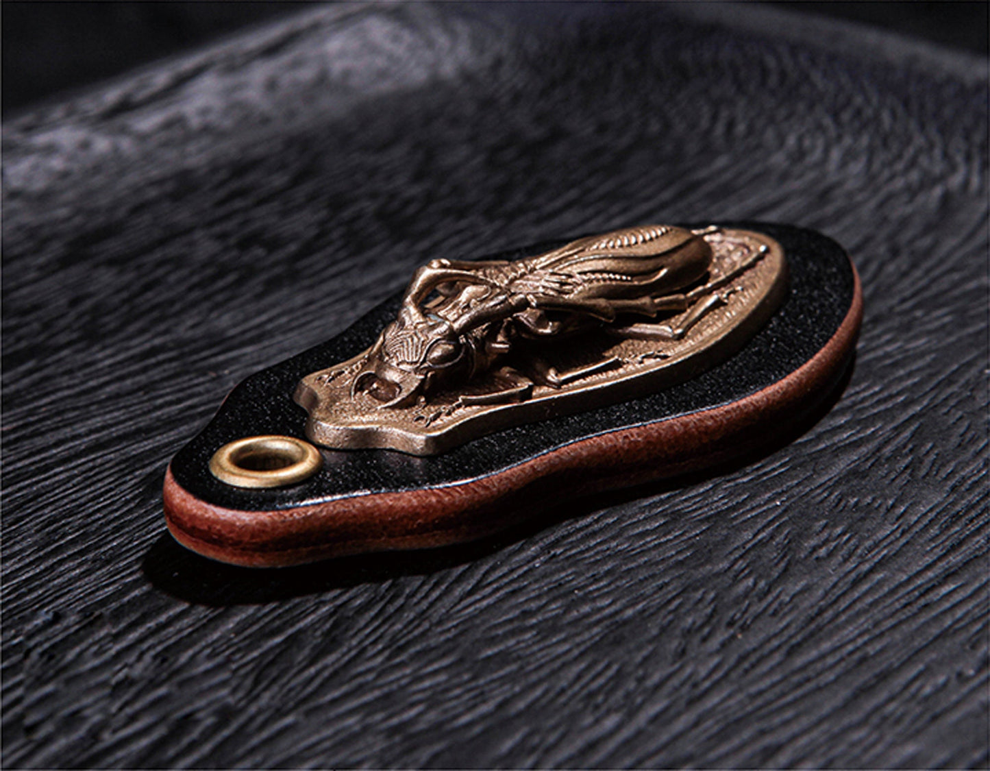 Long-horned Beetle Leather key chain Solid Brass Key ring EDC charm beetle lover Gothic and punk accessory Father gift, man gift