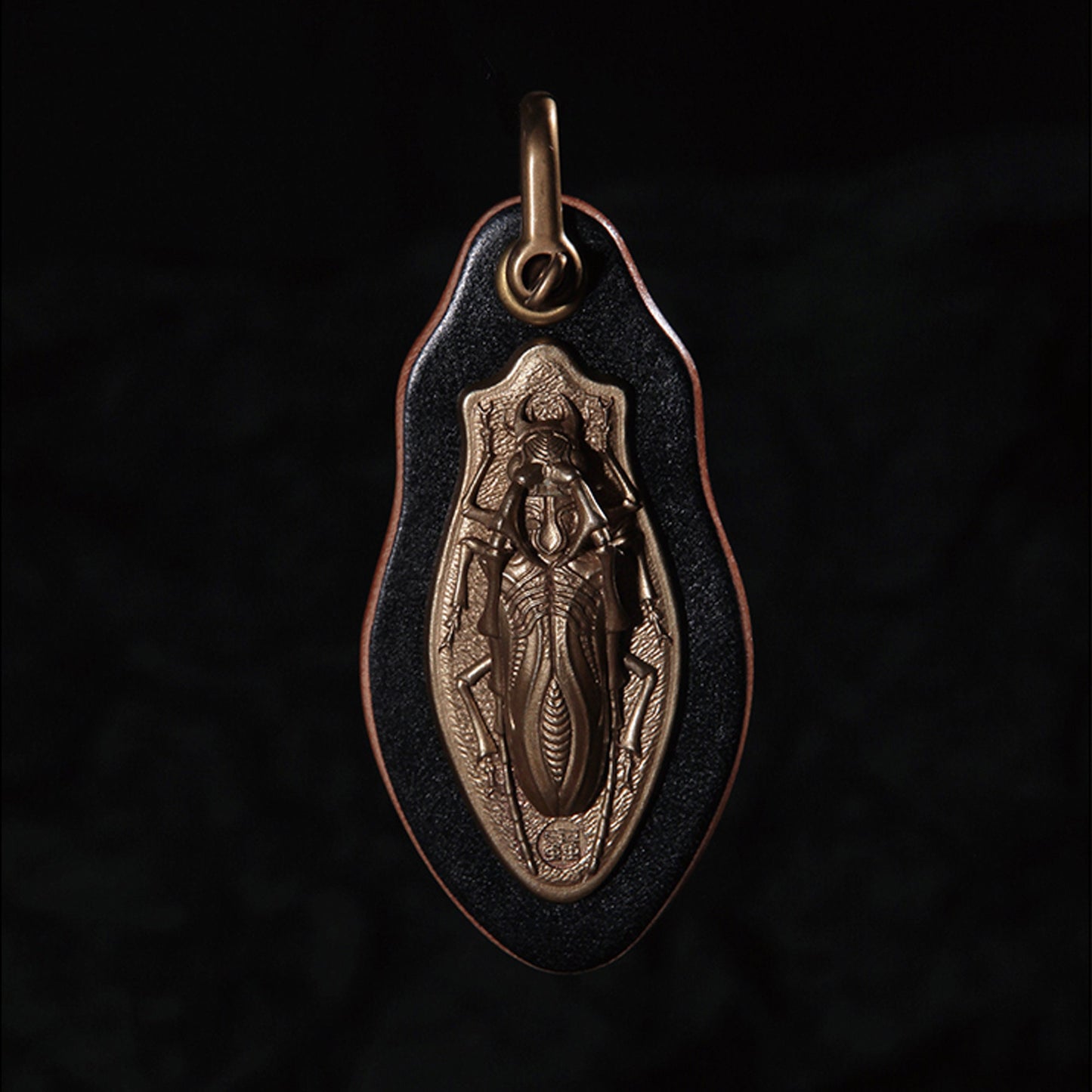 Long-horned Beetle Leather key chain Solid Brass Key ring EDC charm beetle lover Gothic and punk accessory Father gift, man gift