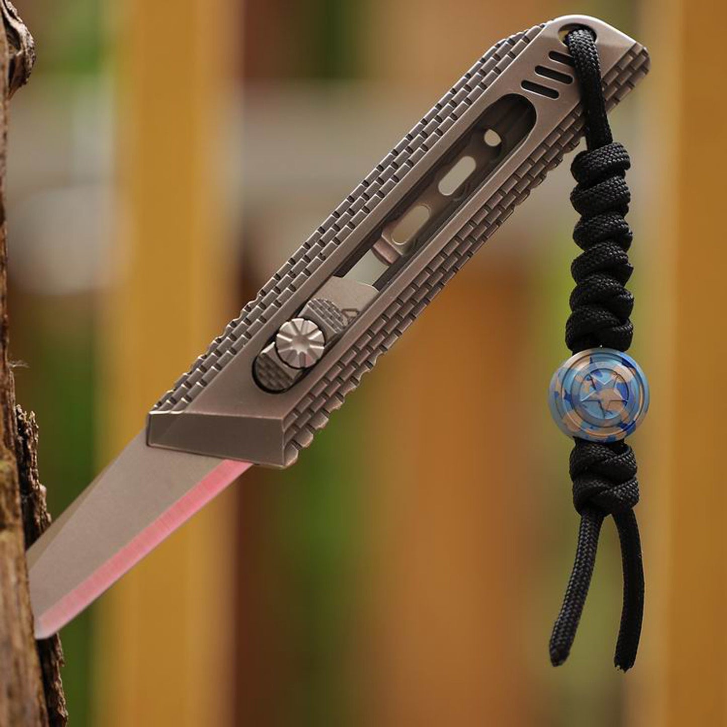 Paracord bead "Captain America Shield Titanium Bead O" knife bead-lanyard bead-EDC bead-custom bead-gift for men-bracelet bead