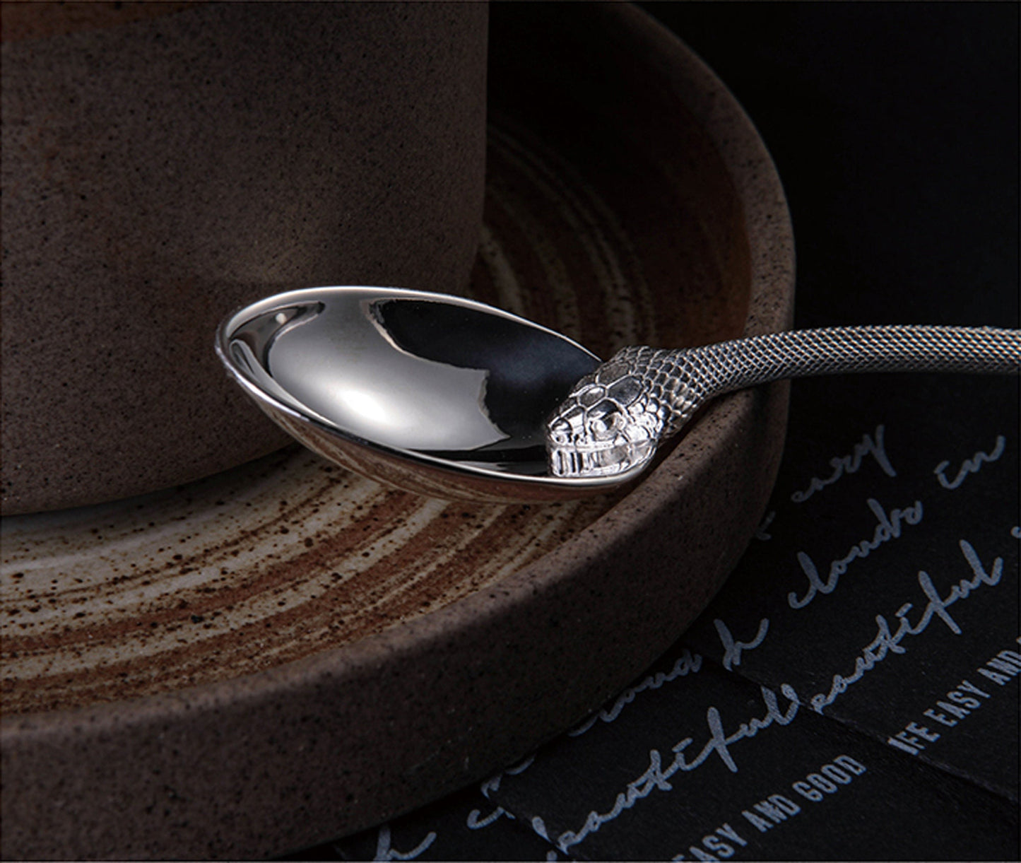 Solid Silver Spoon Snake Eating Egg EDC Gothic and punk accessory Smoker gift Men gift Father gift husband gift